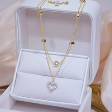 Load image into Gallery viewer, 14k Real Gold Double layer Heart Necklace Shining Bling AAA Zircon Women Clavicle Chain Elegant Charm Wedding Pendant Jewelry
