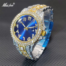 Load image into Gallery viewer, Waterproof Men Quartz Wristwatches Stylish Classic Ice Out Diamond Bezel Sunburst Dial Watch For Male Calendar Diver Wholesale
