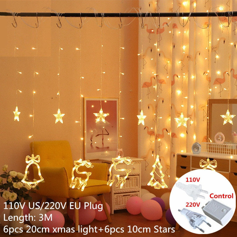 New Year Christmas Decorations for Home Star Curtain Lights Christmas Ornaments Christmas Tree Decorations Merry Christmas Gift