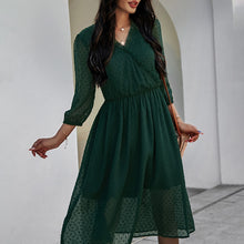 Load image into Gallery viewer, ATUENDO Autumn Fashion Green Silk Dress for Women Bohemian Casual Solid Sexy Lady Dresses Boho Leisure Soft High Waist Maxi Robe
