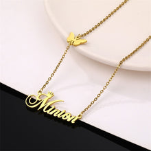Load image into Gallery viewer, Personalized Customized Necklace Butterfly Pendant Stainless Steel Crown Chain Nameplate Necklaces Choker Jewelry for Women
