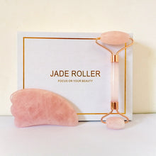 Load image into Gallery viewer, Face Massage Jade Roller Rose Quartz Natural Stone Crystal Slimmer Lift Wrinkle Double Chin Remover Beauty Care Slimming Tools
