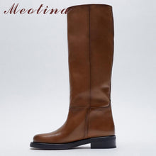 Load image into Gallery viewer, Meotina INS Women Genuine Leather Riding Boots Med Heel Round Toe Shoes Thick Heel Knee High Boots Lady Autumn Winter 42 Brown
