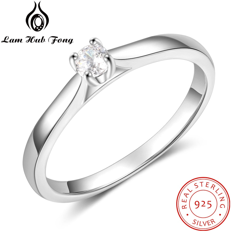 925 Sterling Silver Ring Simple Round CZ Finger Ring for Women 925 Silver Wedding Engagement Gift Fine Jewelry (Lam Hub Fong)