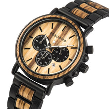 Load image into Gallery viewer, BOBO BIRD Wood Men Watch Relogio Masculino Top Brand Luxury Stylish Chronograph Military Watches Timepieces in Wooden Gift Box
