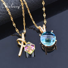 Load image into Gallery viewer, SINLEERY Blue Purple Cubic Zircon Circle Hexagon Pendant Necklace Gold Color Women Fashion Jewelry 2021 New Arrival XL273 SSK

