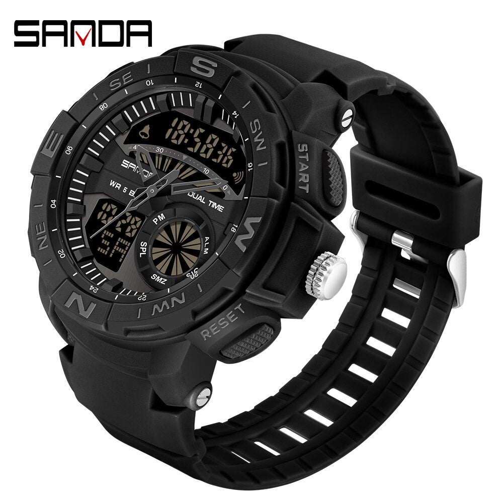 SANDA Top Brand Dual Display Wrist Watch Men Watches Military Wristwatch Sports Watch For Men Clock Outdoor Waterproof Hour 6037