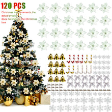 Load image into Gallery viewer, New 120 Pcs/set  Christmas Tree Hanging Ornament Glitter Gold Flower Sets Pendant For Home Xma Party Snowflakes Bells Decoration

