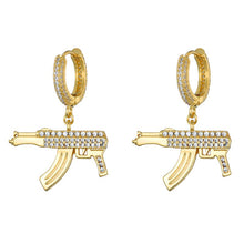 Load image into Gallery viewer, Hip Hop 1Pair Iced Zircon AK47 Gun Earring Gold Color Micro Paved AAA+ Bling CZ Stone Earrings For Men Jewelry

