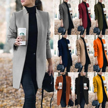 Load image into Gallery viewer, Autumn Women Woolen Coat 2021 Winter Casual Solid  Open Stitch   Stand Collar Long Jacket Office Lady Plus Size Lapel Coats 5XL
