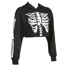Load image into Gallery viewer, Wome‘s Skeleton Print Cropped Hoodies, Casual Long Sleeve Relaxed Fit Sweatshirts Spring autumn
