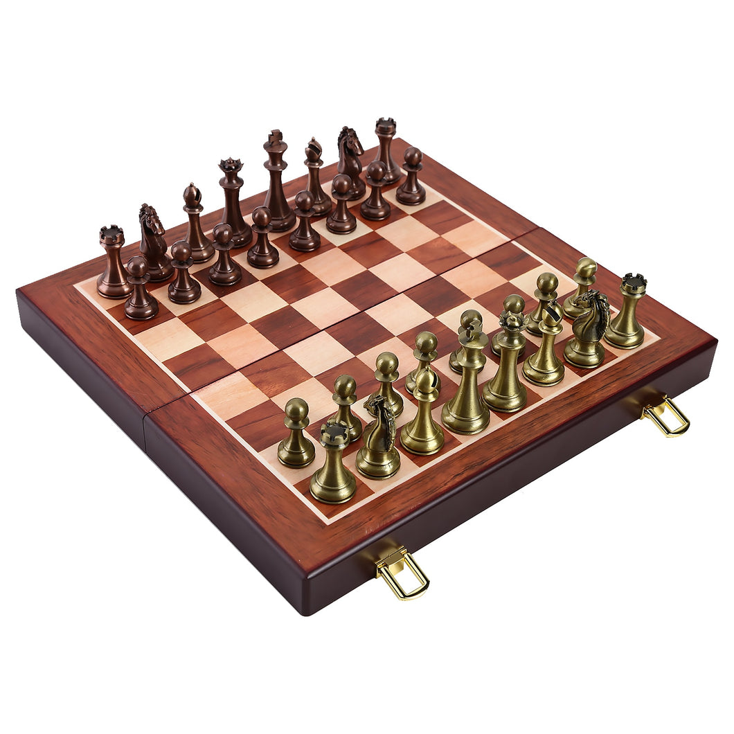 Chess Metal Bronze Children's Folding Board Game Chess Decoration Wooden Toys Children's Educational Toys Double Board Game