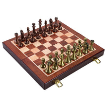 Load image into Gallery viewer, Chess Metal Bronze Children&#39;s Folding Board Game Chess Decoration Wooden Toys Children&#39;s Educational Toys Double Board Game
