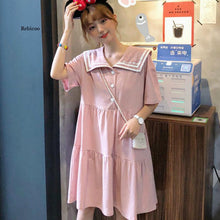 Load image into Gallery viewer, Short Sleeve Dress Patchwork Preppy Style Sailor Collar Summer Slim Sweet Girls Kawaii Daily Streetwear Leisure Students
