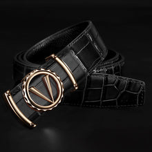 Load image into Gallery viewer, V letter Casual belt for men balck fashion designer belts boy leisure Cowskin Waist Strap genuine leather metal buckle Waistband
