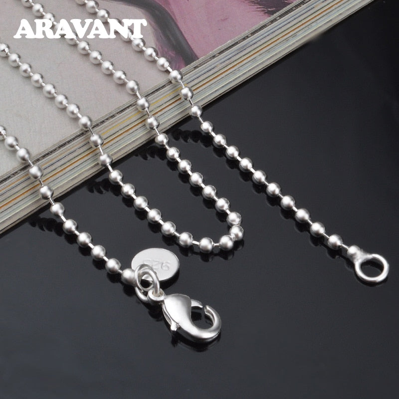 925 Silver 2mm Bead Necklaces Chains For Women Wedding Jewelry Gifts