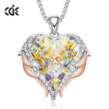 Load image into Gallery viewer, CDE Women Silver Color Necklace Embellished with Crystals Necklace Angel Wings Heart Pendant Valentines Gift
