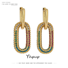 Load image into Gallery viewer, Yhpup New Exquisite Shiny Cubic Zirconia Geometric Drop Earrings Fashion Gold Plated Copper Earrings Jewelry Gift 2021
