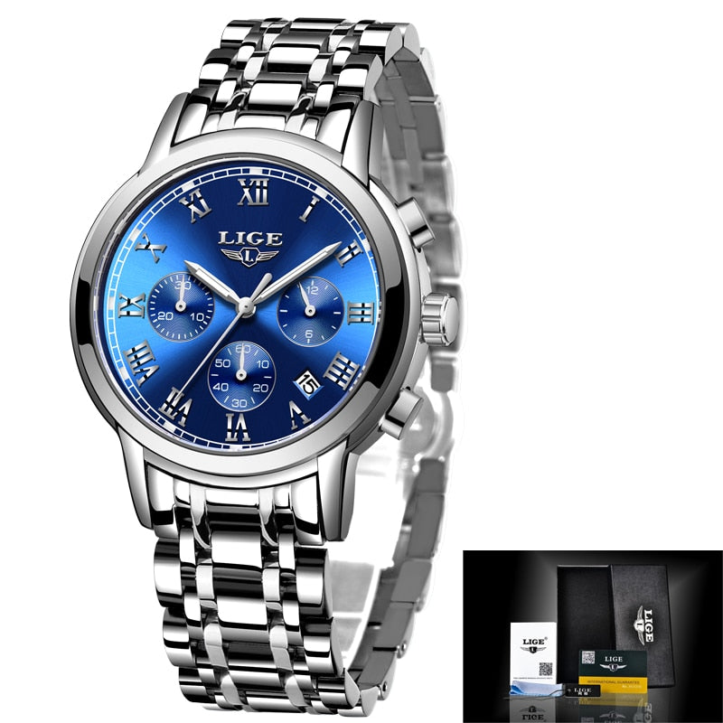 2020 LIGE Fashion Women Watches Ladies Top Brand luxury Waterproof Gold Quartz Watch Women Stainless Steel Date Wear Gift Clock