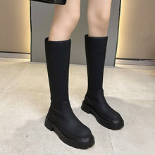 Load image into Gallery viewer, Women&#39;s Long Boots Autumn Winter PU Low Heel Ladies Knee High Boot 2021 Women Shoes Fashion Slip On Platform Footwear Female
