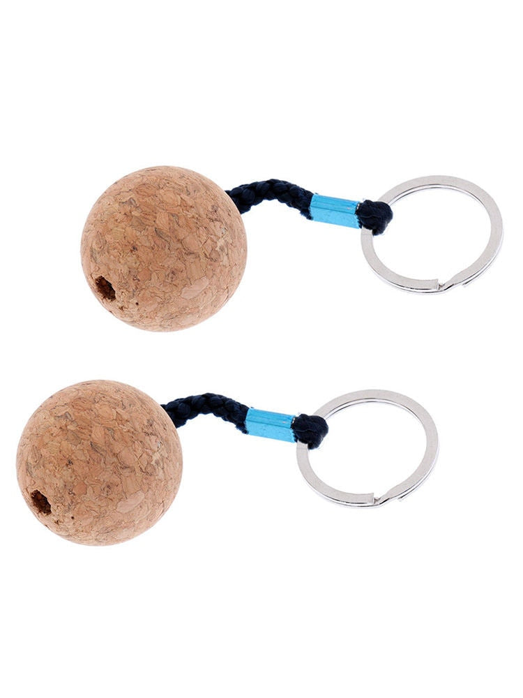 2pcs 53mm/35mm Cork Ball Keychain Floating Buoy Key Chain Holder for Water Sports Beach Travel Fishing Diving Rowing Boats