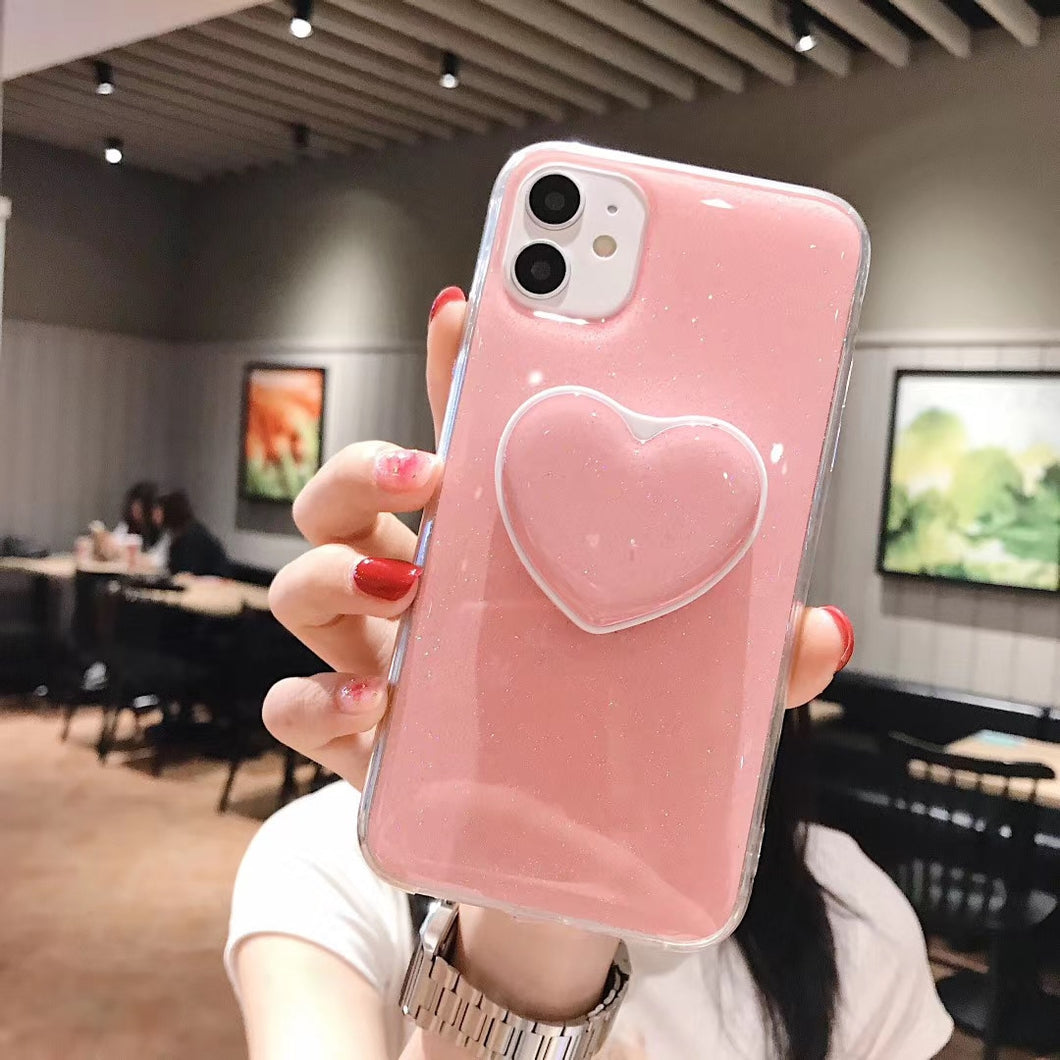 Gimfun Candy Love Heart Phone Case for iPhone 12 11 Pro 7 8plus Xsmax Xr Cute Glitter Holder Stand Shockproof Silicon Back Cover