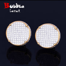 Load image into Gallery viewer, 14MM Gold Color Big Round Stud Earring AAAA Cubic Zircon Screw Back Men&#39;s Earrings Fashion Hip Hop Jewelry

