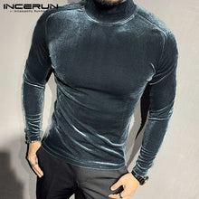 Load image into Gallery viewer, Men T Shirt Turtleneck Fitness Long Sleeve Velour Solid Camiseta Masculina Streetwear Chic Soft Casual Underwear Tops INCERUN 7
