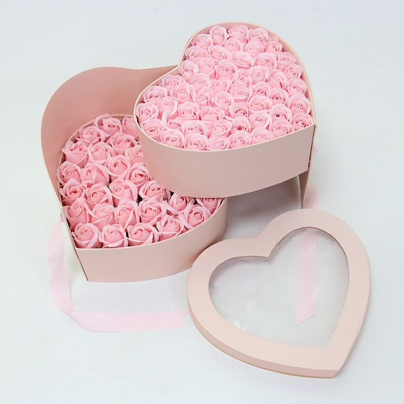 Creative Double Layer Rotating Love Gift Box+Soap Flower Artificial Rose Gift Packaging Storage Box Wedding Valentine's Day Gift