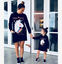 Load image into Gallery viewer, Mother and Daughter Hoodies Dress Flower Unicorn Prints Casual Family Matching Sweatshirt Long Sleeve Spring Fall Clothing
