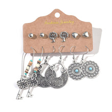 Load image into Gallery viewer, Vintage Silver Color Drop Earrings Set For Women Boho Ethnic Tassel Wood Feather Moon Dangle Earring 2020 Fashion Jewelry
