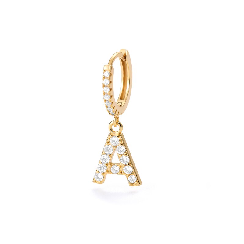1PC 26 English Letters Earrings for Women Stainless Steel Hoop Earrings Cute Initial Ear Buckle Gold Zircon Earring Jewelry Gift