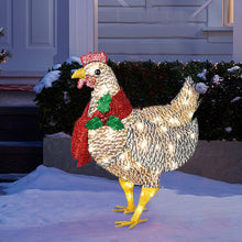 Load image into Gallery viewer, Light-Up Metal Chicken With Scarf Sculpture Christmas Decoration LED Light Strings Chicken Sculpture Outdoor Garden Decorations
