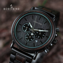 Load image into Gallery viewer, BOBOBIRD Male Watch Wooden Men Wristwatches Luminous Handle Chronograph Timepiece relogio masculino In Gift Box
