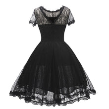 Load image into Gallery viewer, Spring New Women&#39;s Dress Solid Color Lady Vintage Lace Dress Hollow Long Casual Zipper Black Dresses Female Short Sleeve
