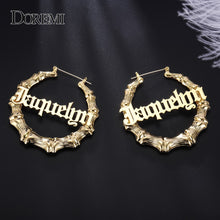 Load image into Gallery viewer, DOREMI Stainless Steel Bamboo Hoop Earrings Customize Name Earrings Bamboo Style Custom Hoop Earring With Statement Words Number
