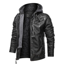 Load image into Gallery viewer, QSuper Autumn Winter Men Leather Jacket Motor And Biker Hooded Men&#39;s Coats Standard Motorcycle Male Leather Jackets Dropshipping
