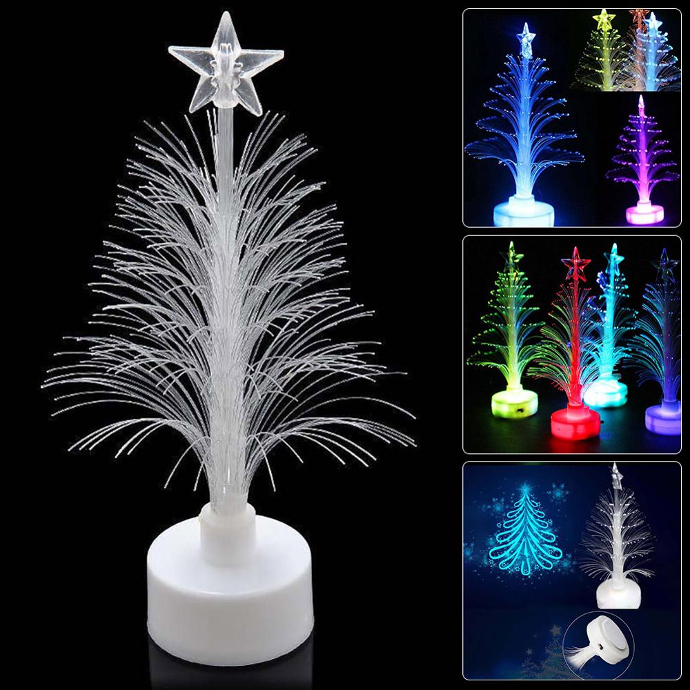 Colored Fiber Optic LED Light-up Mini Christmas Tree with Top Star Battery Powered Home Decoration Children Gift