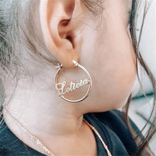 Load image into Gallery viewer, AurolaCo Earring for Kids Custom Hoop Earrings Personalize Name Earrings Stainless Steel 30mm Earring For Girl Jewelry Gift
