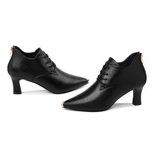 Load image into Gallery viewer, Ladies pointed toe thick heel shoes Lace-up solid color women&#39;s shoes

