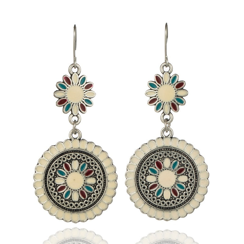 Vintage Ethnic Flower Oil Drop Dangle Hanging Earrings for Women Female 2020 Fashion Lovely Ear Ornaments Jewelry Accessories