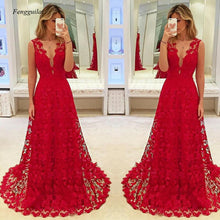 Load image into Gallery viewer, New trendy solid lace red deep v spring summer sleeveless  Women Formal   Long Evening Party Ball Prom Gown  Dress S-XL
