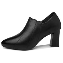 Load image into Gallery viewer, Ladies winter pointed toe thick heel single shoes deep mouth solid color shoes women
