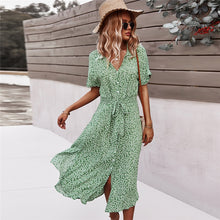 Load image into Gallery viewer, Floral Dress Women Casual Print Dress V-Neck Midi Dresses Female Short Sleeve Button Loosed Dress Summer Holiday Beach Vestidos
