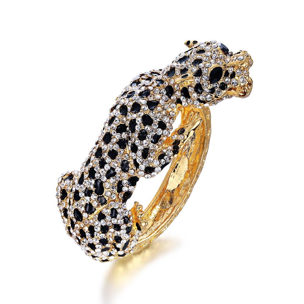 Leopard Panther Bangle Women Bracelet Femme Enamel Animal Crystal Party Gift Gold Brazalete Mujer Indian Jewelry Kpop Fashion