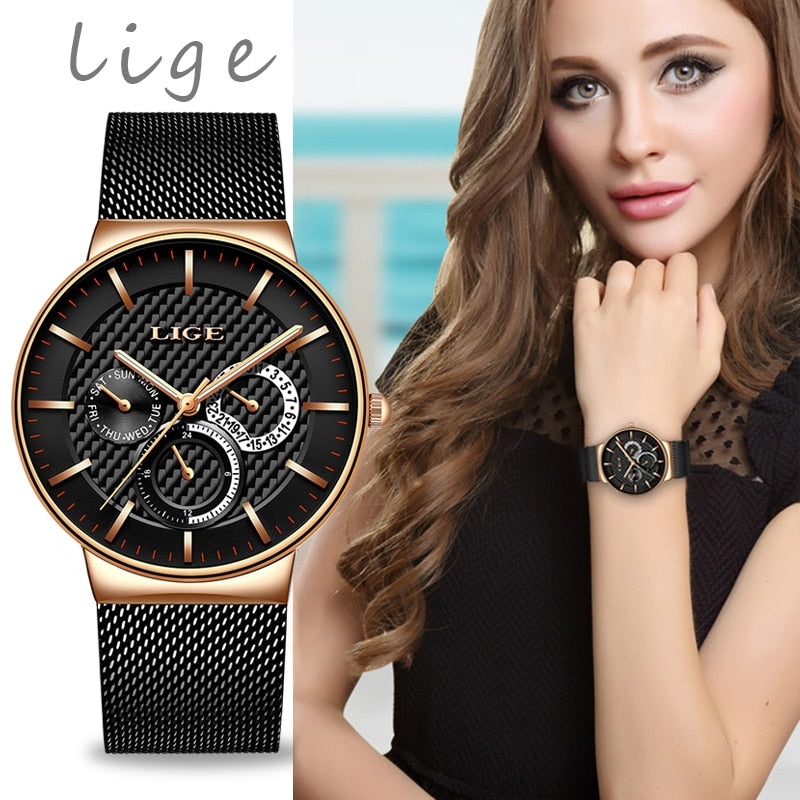 2020 LIGE New Listing Rose Gold Women Watches Quartz Watch Ladies Top Brand Luxury Female Watch Girl Clock Relogio Feminino+Box