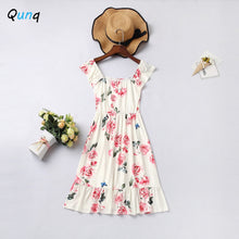 Load image into Gallery viewer, Qunq Mother Daughter Dress Summer Flower Print Casual Ruffle Dresses for Women Girl 2021 New White Family Matching Outfits
