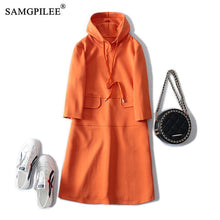 Load image into Gallery viewer, Dresses For Women 2021 New Korean Fashion Clothing Hooded Collar Casual Knee Length Stretch OL Autumn Elegant Dress For Womens
