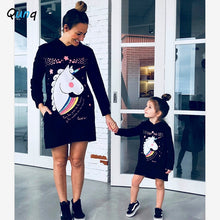 Load image into Gallery viewer, Mother and Daughter Hoodies Dress Flower Unicorn Prints Casual Family Matching Sweatshirt Long Sleeve Spring Fall Clothing
