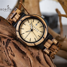 Load image into Gallery viewer, BOBO BIRD Men Wristwatches Quartz Movement Complete Calendar Wood Watch Week Display relogio masculino in Gift Box
